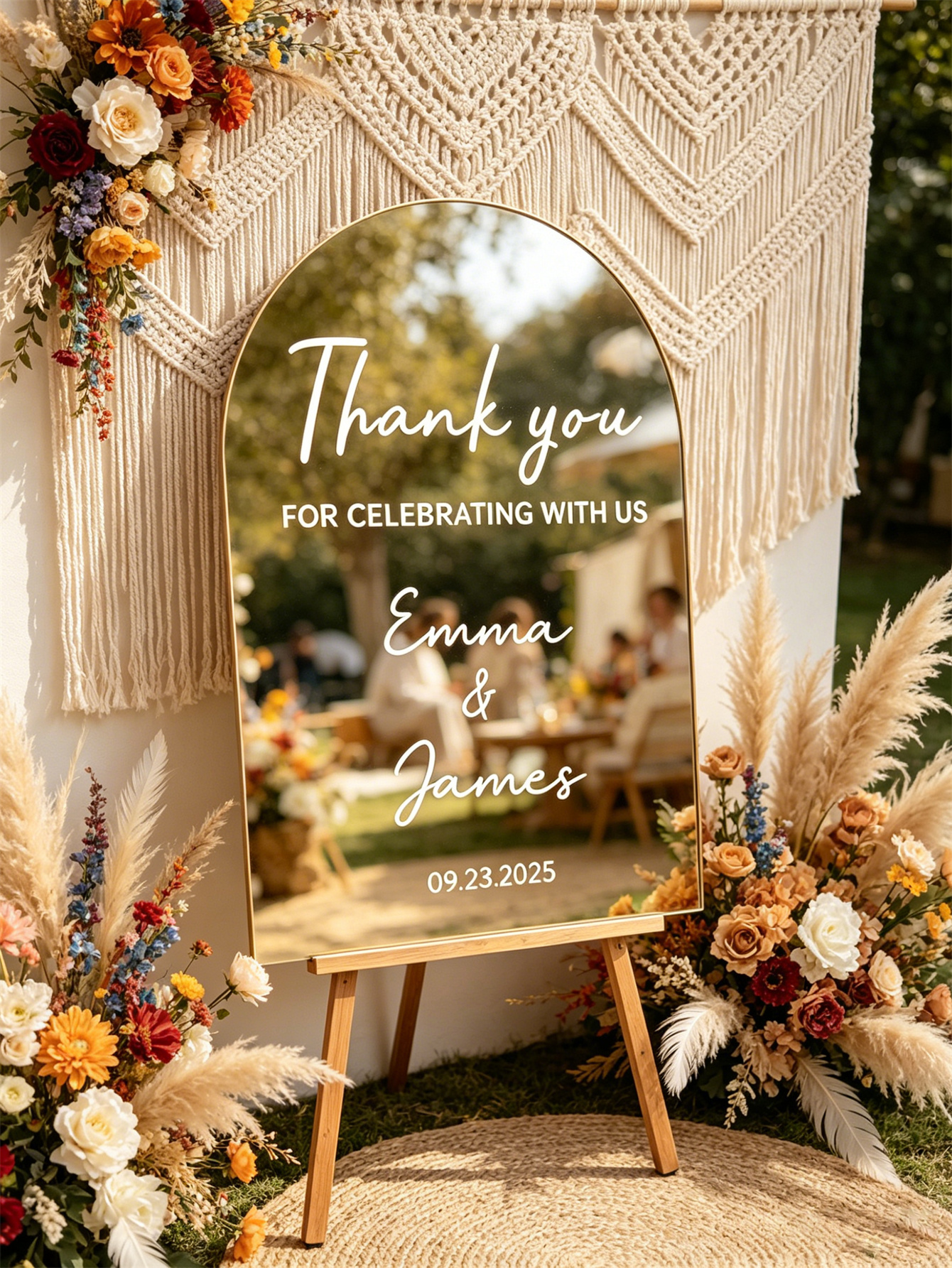 Mirror acrylic welcome signs, golden mirror wedding direction signs, custom wedding direction signs, ceremony welcome signs